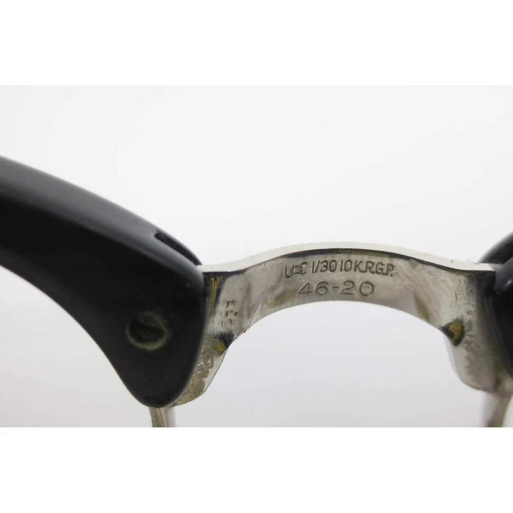 Vintage 1/30 10K RGP Browline Cat Eye Glasses Black Silver 46-20 38333